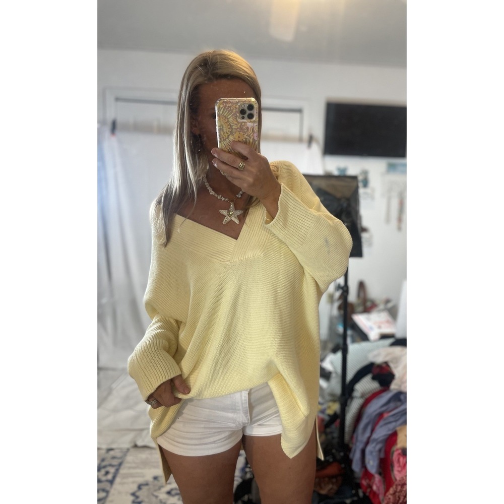 CHICO'S Yellow 3/4 Drop Sleeve Yellow Knit Loose For Sweater Woman's Size 2